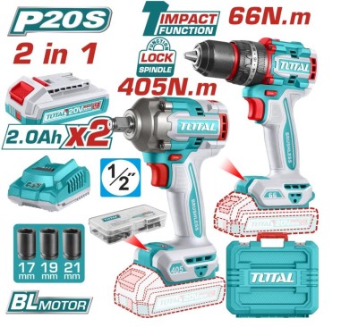 TOTAL COMBO 2PCS PARAFUSADEIRA + CHAVE DE IMPACTO 20V  UTCKLI20286 Total Herramientas Oficial