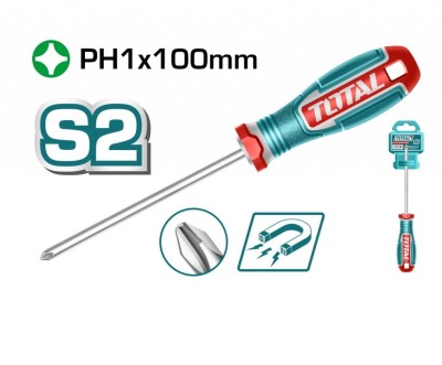 TOTAL CHAVE DE FENDA PHILLIPS PONTA MAGNÉTICA TSDPH1100  PH1X100MM Total Herramientas Oficial