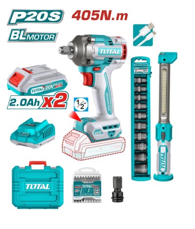 TOTAL COMBO 2PCS 20V CHAVE DE IMPACTO + LÂMPADA DE TRABALHO  TOSLI23056 Total Herramientas Oficial