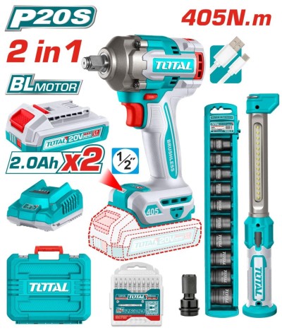 TOTAL COMBO 2PCS CHAVE DE IMPACTO + LUZ DE TRABALHO 20V  UTOSLI23056 Total Herramientas Oficial