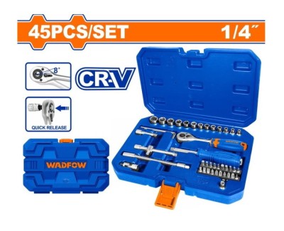 WADFOW JOGO DE SOCKET 1/4  WST4D45  45PCS Total Herramientas Oficial