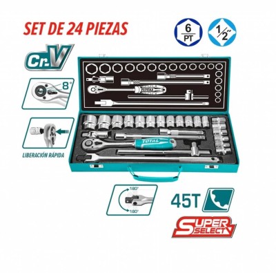 TOTAL KIT CATRACA 1/2 THT121242  24PCS   Total Herramientas Oficial