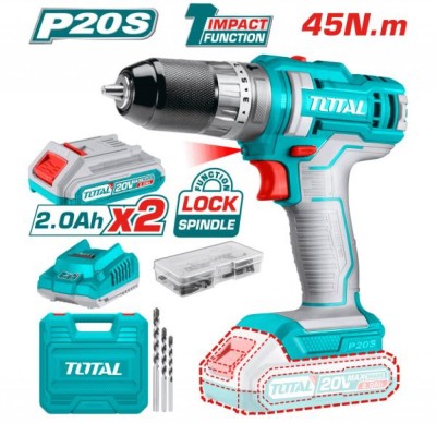 TOTAL  PARAFUSADEIRA-FURADEIRA  COM FUNÇÃO DE IMPACTO 20V UTIDLI201452  Total Herramientas Oficial