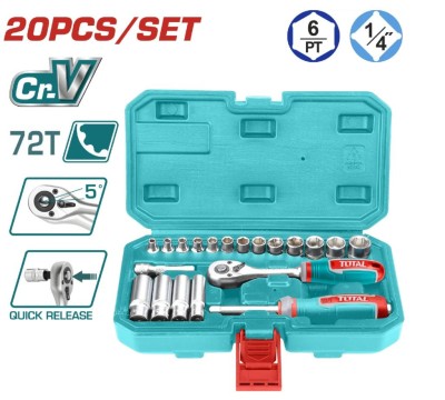 TOTAL KIT DE CHAVE DE CATRACA  1/4 20PCS  THT141201 Total Herramientas Oficial