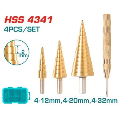 TOTAL  KIT BROCAS ESCALONADAS  4PCS  TACSD2041 Total Herramientas Oficial
