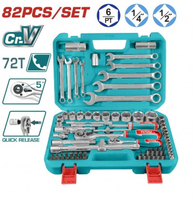 TOTAL KIT DE FERRAMENTAS CONJUNTO DE CHAVE DE SOQUETE  THT421802  82PCS Total Herramientas Oficial