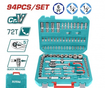 TOTAL CONJUNTO DE SOCKET E CATRACA 94 PCS  THT421942 Total Herramientas Oficial