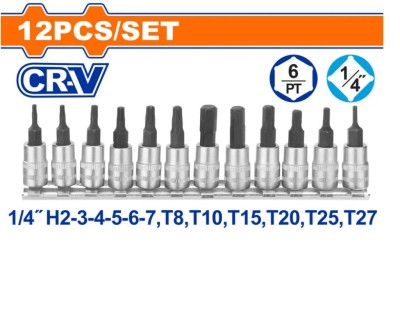 WADFOW CONJUNTO DE CHAVE DE SOQUETE COM PONTAS HEXAGONAL 1/4 12PCS  WST2414 Total Herramientas Oficial