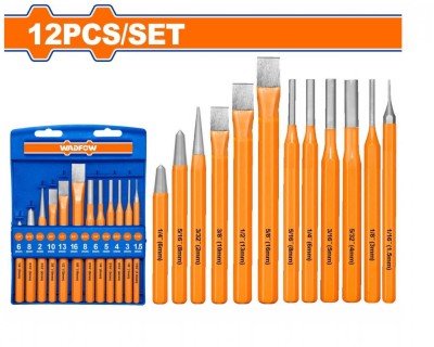 WADFOW  CONJUNTO DE PERFURADORES E CINZEL 12 PCS    WCC8312 Total Herramientas Oficial