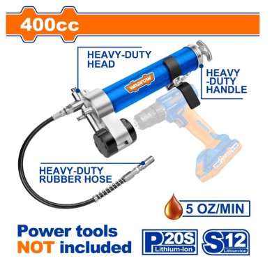 WADFOW PISTOLA DE GRAXA PARA ADAPTAR À FURADEIRA  SEM FIO  400CC   WGG5540 Total Herramientas Oficial