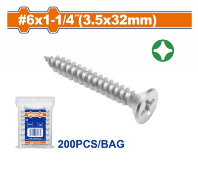 WADFOW PARAFUSOS DE METAL AUTO-ROSCANTE PHILLIPS 1/4  3.5X32MM  WXSC915 200PCS Total Herramientas Oficial