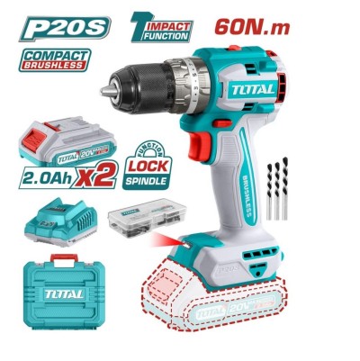 TOTAL FURADEIRA E PARAFUSADEIRA 20V TIDLI20602  MOTOR SEM ESCOVAS Total Herramientas Oficial
