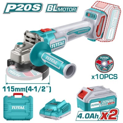 TOTAL ESMIRILHADEIRA ANGULAR  20V TAGLI211542  MOTOR SEM ESCOVAS 2 BATERIAS Total Herramientas Oficial