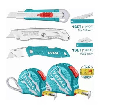 TOTAL CONJUNTO DE FITA MÉTRICA E FACAS MULTIUSOS 7PCS   TOS23036 Total Herramientas Oficial