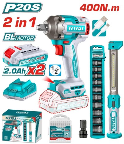 TOTAL COMBO CHAVE DE IMPACTO + LÂMPADA TOSLI23048 Total Herramientas Oficial