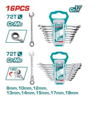 TOTAL KIT CHAVE CATRACA  THT103RK166 16PCS Total Herramientas Oficial