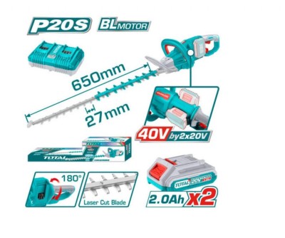 TOTAL APARADOR MOTOR SEM ESCOVAS 40V THTLI400282  2 BATERIAS/CARREGADOR Total Herramientas Oficial