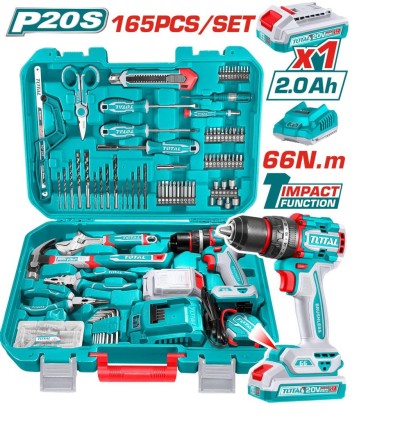 TOTAL FURADEIRA DE IMPACTO COM CONJUNTO DE FERRAMENTAS 165PCS THKTHP11652  Total Herramientas Oficial