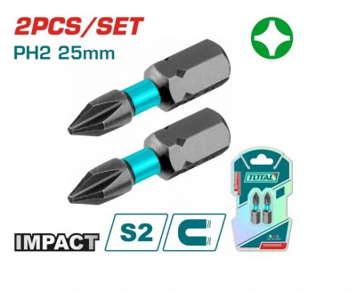 TOTAL  BITS PHILIPS DE IMPACTO 2PCS  PH2X25MM  TACIM71PH225 Total Herramientas Oficial