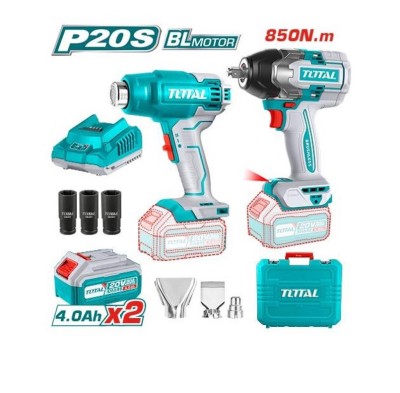 TOTAL COMBO CHAVE DE IMPACTO + PISTOLA DE CALOR 20V  TOSLI240489 Total Herramientas Oficial