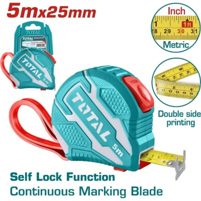 TOTAL TRENA  COM BOTÃO DE BLOQUEIO AUTOMÁTICO 5M X25MM   TMT126252 Total Herramientas Oficial