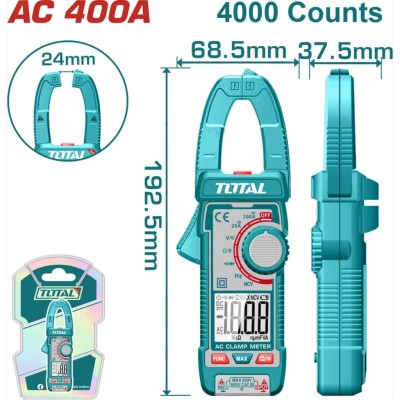 TOTAL PINÇA AMPERÍMETRO  AC 400A  TMT762001 Total Herramientas Oficial