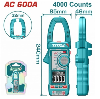 TOTAL MEDIDOR DE BRAÇADEIRA AMPERÍMETRO AC 600A  TMT766001 Total Herramientas Oficial