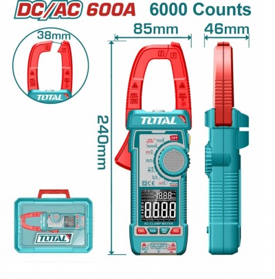 TOTAL MEDIDOR DE BRAÇADEIRA AMPERÍMETRO AC/DC 600A   TMT766002 Total Herramientas Oficial