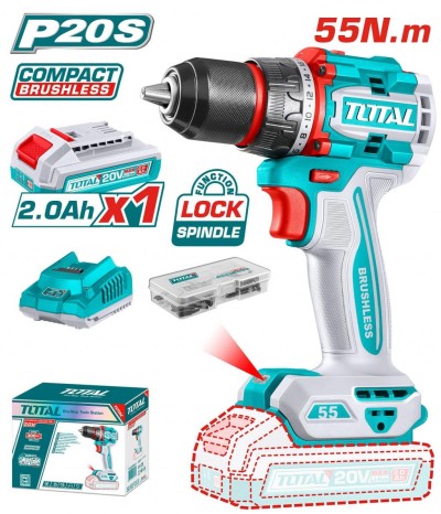 TOTAL PARAFUSADEIRA COMPACTA 20V MOTOR SEM ESCOVAS TDLI205582 1BAT 2.0AH Total Herramientas Oficial