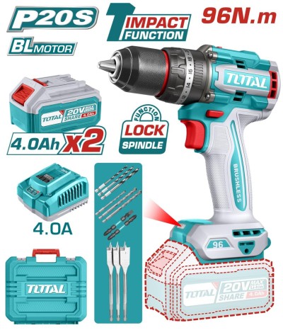 TOTAL  PARAFUSADEIRA  DE FUNÇÃO DE IMPACTO 20V 96NM  TIDLI20968 Total Herramientas Oficial