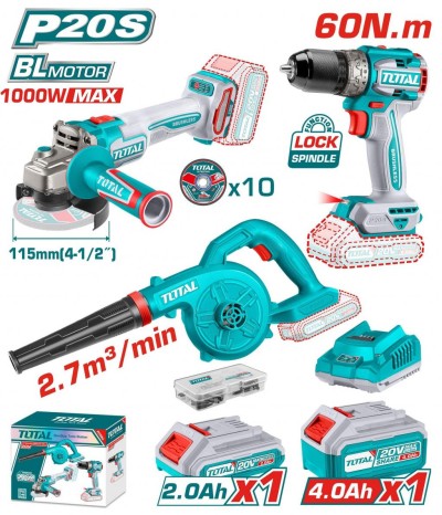 TOTAL COMBO FERRAMENTAS ELÉTRICAS  3PCS 20V TOSLI241192  Total Herramientas Oficial