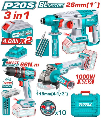 TOTAL COMBO 3PCS 20V  TOSLI241198  Total Herramientas Oficial