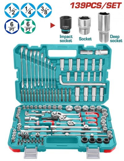 TOTAL  KIT DE FERRAMENTAS DE CONJUNTO DE DADOS THKTHP21396 139PCS Total Herramientas Oficial