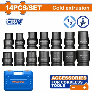 WADFOW CONJUNTO DE DADOS DE IMPACTO WMS4D01 1/2 14PCS CURTO Total Herramientas Oficial