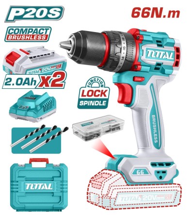 TOTAL FURADEIRA SEM FIO  20V  TDLI20668  MOTOR SEM ESCOVAS  Total Herramientas Oficial
