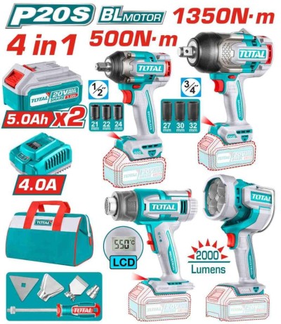 TOTAL COMBO DE FERRAMENTAS 20V 4 PCS  TOSLI241293 Total Herramientas Oficial