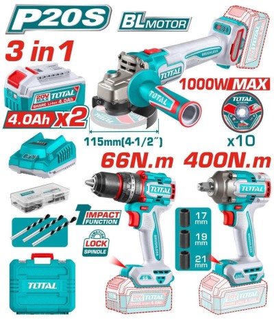 TOTAL COMBO SEM FIO DE 3 PEÇAS  TOSLI241291 Total Herramientas Oficial