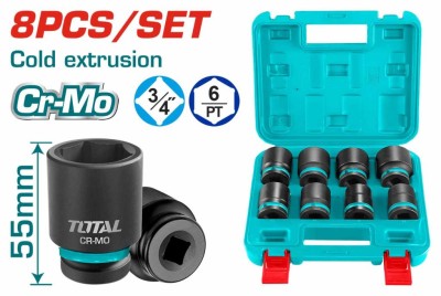 TOTAL CONJUNTO DE SOQUETE DE IMPACTO 8PCS THKISD34081 Total Herramientas Oficial