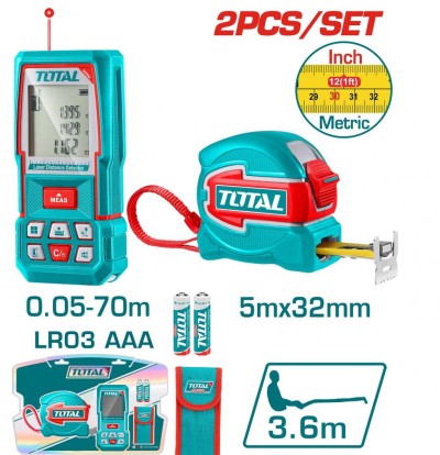 TOTAL KIT COMBINADO DETECTOR DE DISTÂNCIA + FITA MÉTRICA  TLDD241201 Total Herramientas Oficial
