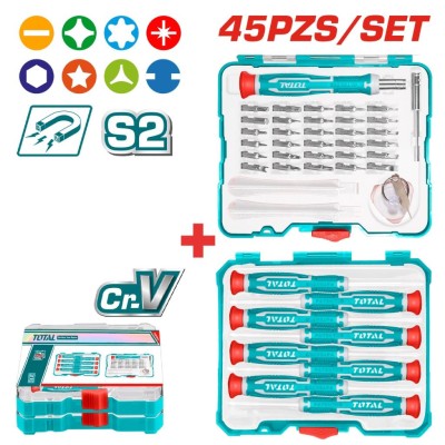 TOTAL CONJUNTO DE CHAVES DE FENDA E PONTAS DE PRECISÃO 45PCS  TACSD30456  Total Herramientas Oficial