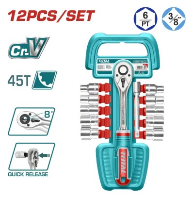 TOTAL  KIT CHAVE CATRACA 3/8 12PCS  THT381121 Total Herramientas Oficial