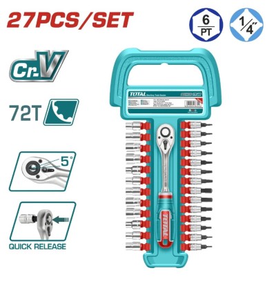 TOTAL  KIT CATRACA CR-V  1/4   27PCS   THT141271    Total Herramientas Oficial