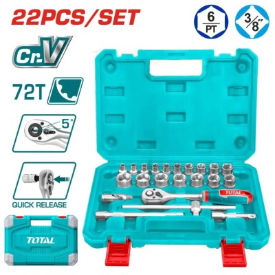 TOTAL  KIT FERRAMENTAS CONJUNTO DE SOCKET 3/8 22PCS  THT381221  Total Herramientas Oficial