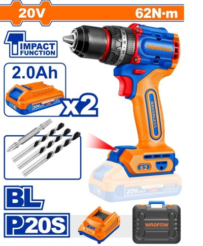 WADFOW  PARAFUSADEIRA DE IMPACTO MOTOR SEM ESCOVAS  WCDP6281 20V  62NM 6K Total Herramientas Oficial