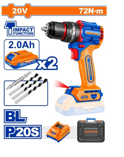 WADFOW PARAFUSADEIRA DE IMPACTO  MOTOR SEM ESCOVAS  WCDP7281 20V 2B 2AH 72NM Total Herramientas Oficial