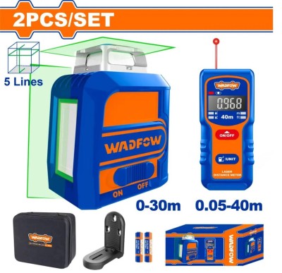 WADFOW COMBO NÍVEL A LASER DE 5 LINHAS + MEDIDOR DE DISTÂNCIA   WLDK3901 Total Herramientas Oficial