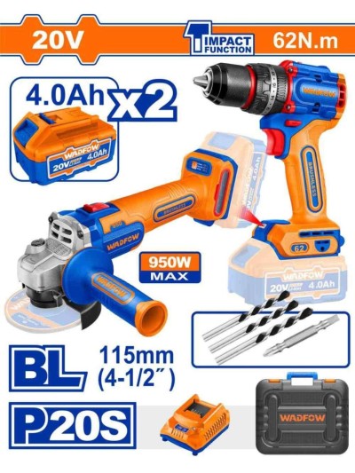WADFOW COMBO 2PCS LIXADEIRA  +FURADEIRA  20V  WCK20273 Total Herramientas Oficial