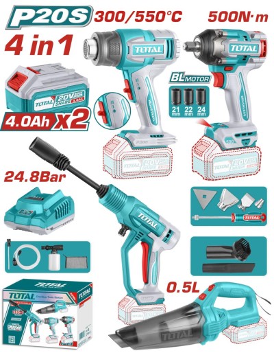 TOTAL COMBO SEM FIO 20V  4PCS  TOSLI250208  Total Herramientas Oficial