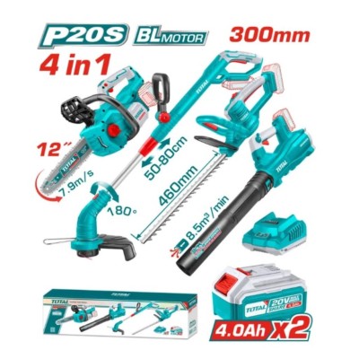 TOTAL COMBO MOTOSERRA + APARADOR DE CERCA + SOPRADOR + CORTA GRAMA TOSLI250496 Total Herramientas Oficial