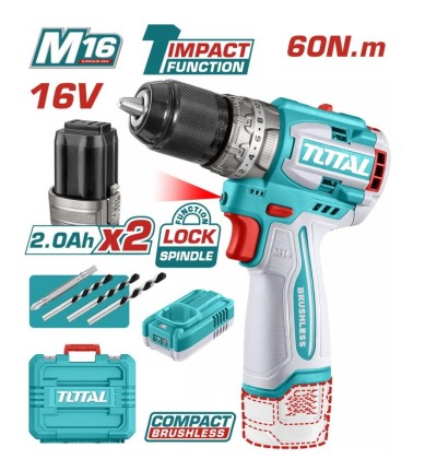TOTAL FURADEIRA DE IMPACTO SEM FIO E SEM ESCOVA 16V 60NM  TIDLI16682 Total Herramientas Oficial
